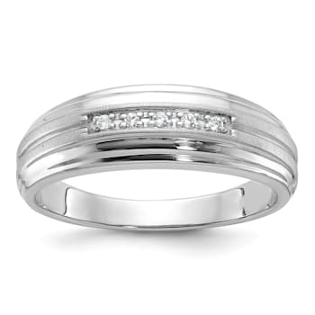 Rhodium Over 10K White Gold Men's Polished, Satin and Grooved 5-Stone
Diamond Ring