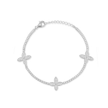 Sterling Statements Rhodium Over Sterling Silver CZ Tri Clover Tennis Bracelet