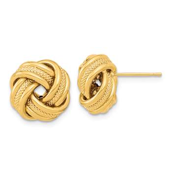 14k Yellow Gold Polished and Textured Triple Love Knot Stud Earrings