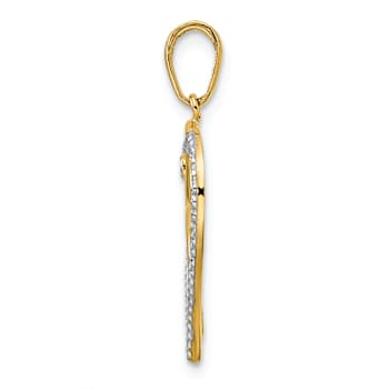 14k Two-tone Gold Diamond-cut Dog Head in Heart Pendant