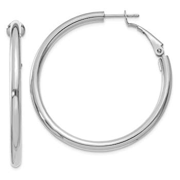 Rhodium Over 14k White Gold Polished 1 5/8" Round Hoop Earrings