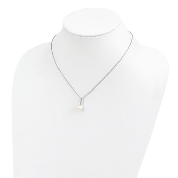 Rhodium Over Sterling Silver 7-8mm White Freshwater Cultured Pearl Cubic
Zirconia Necklace
