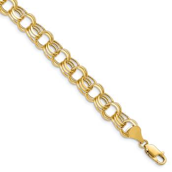 10k Yellow Gold 8.5mm Diamond-Cut Triple Link Charm Bracelet