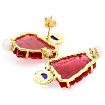 Pink Venetian Glass And Pearl Medusa Cameo Earrings In 18K Gold Over
Sterling Silver