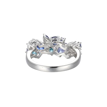 Blue Cubic Zirconia Rhodium Over Sterling Silver Ring 3.21ctw
