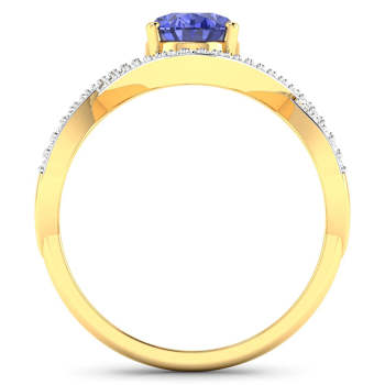 1.33ctw Violet Tanzanite and Diamond 14K Yellow Gold Halo Ring