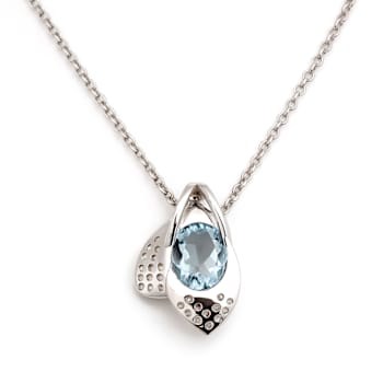 Oval Shape Blue Topaz Sterling Silver Pendant with Chain
