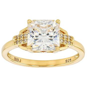 Diamond Simulant Square Octagonal Ring In 18K Gold Over Sterling Silver 3.49ctw