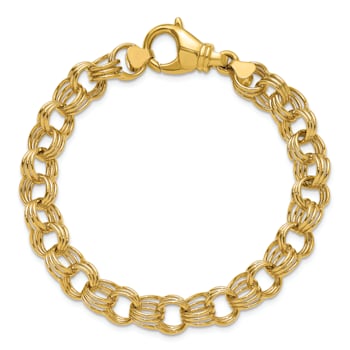 14K Yellow Gold Triple Link 9mm 7.5 Inch Charm Bracelet