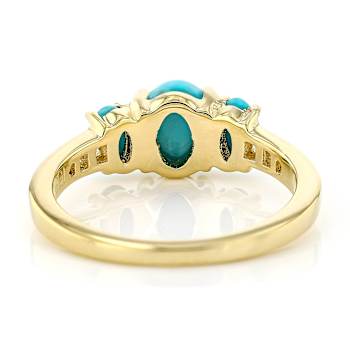 Turquoise And White Zircon Three-Stone Ring In 18K Gold Over Sterling
Silver 0.43ctw