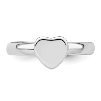 Rhodium Over Sterling Silver Polished Heart Children's Ring