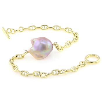 Pink Freshwater Pearl Station Bracelet In 18K Gold Over Sterling Silver