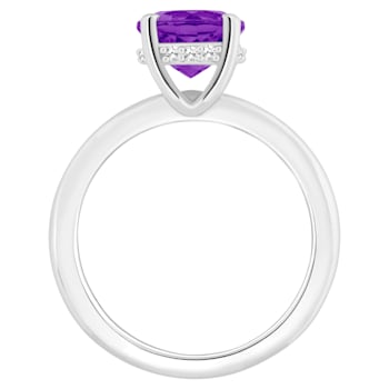 8mm Round Amethyst With Diamond Accents Rhodium Over Sterling Silver
Hidden Halo Ring