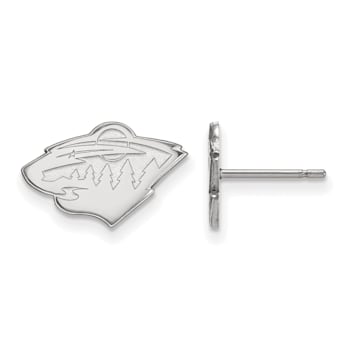 Rhodium Over Sterling Silver NHL Minnesota Wild LogoArt Extra Small Post Earrings