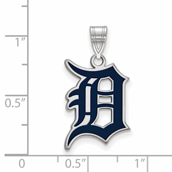 Rhodium Over Sterling Silver MLB Detroit Tigers LogoArt Enameled Pendant