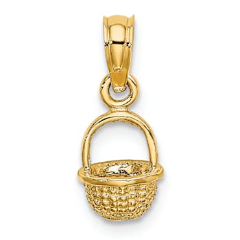 10K Yellow Gold 3D Textured Mini Basket Charm