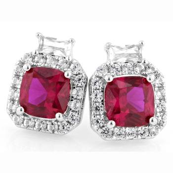 Lab-Created Ruby And Sapphire Halo Stud Earrings In Sterling Silver