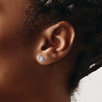 Rhodium Over Sterling Silver Enamel Kitty Children's Post Earring