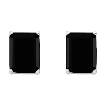 8x6mm Rectangular Octagonal Black Onyx Rhodium Over Sterling Silver Stud Earrings