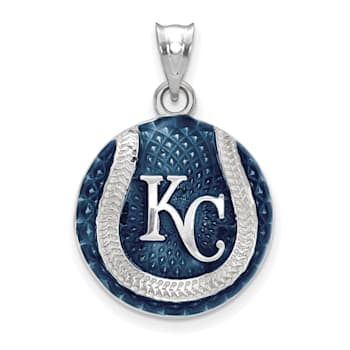 Rhodium Over Sterling Silver MLB LogoArt Kansas City Royals Enameled Pendant