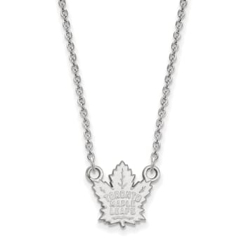 Rhodium Over Sterling Silver NHL LogoArt Toronto Maple Leafs Small Necklace