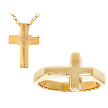 Cross Ring And Pendant Set In 14K Gold Over Sterling Silver