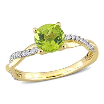 Peridot and Diamond 14K Yellow Gold Ring 1.25ctw