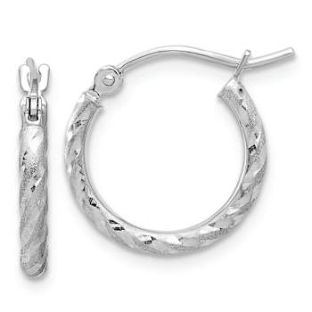 Rhodium Over 14k White Gold Polished, Satin and Diamond-Cut 11/16"
Hoop Earrings