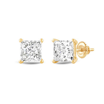 White Cubic Zirconia 14k Yellow Gold Studs With Velvet Gift Box 2.00ctw