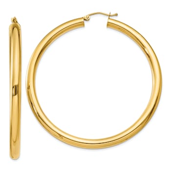 14k Yellow Gold 2 3/16" Polished Tube Hoop Earrings