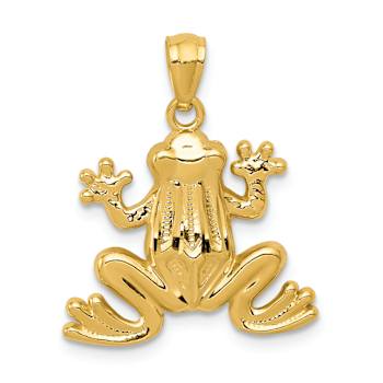 14k Yellow Gold Polished and Textured Frog Pendant
