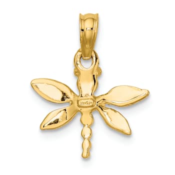 14k Yellow Gold Textured Mini Dragonfly with Solid Wings Pendant