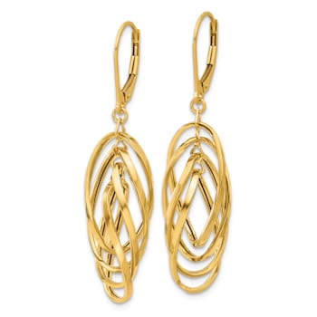 14k Yellow Gold Polished Twisted Oval Dangle Earrings