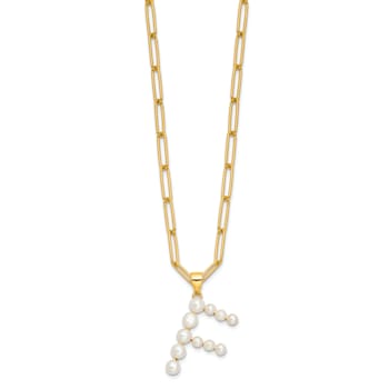 Gold Tone Sterling Silver 3-5.5mm Freshwater Cultured Pearl LETTER F
18-inch Necklace