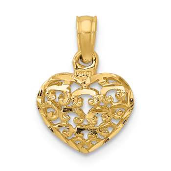 10K Yellow Gold 3D Diamond-Cut Mini Puffed Heart Charm