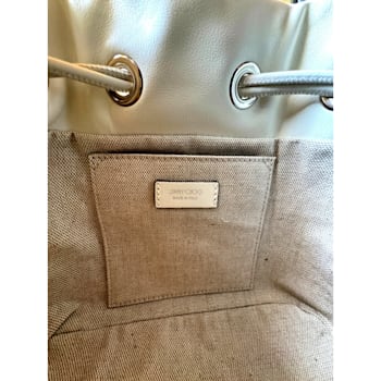 Jimmy Choo Marcheline Pearl Small Drawstring Bucket Crossbody Bag Ivory