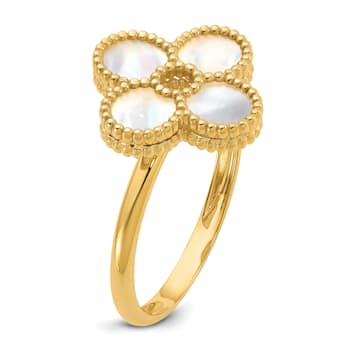 14K Yellow Gold Mother of Pearl Flower Ring
