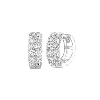 .925 Sterling Silver Double Row Cubic Zirconia Huggie Earrings