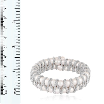 7-8mm White Cultured Freshwater Pearl Silver  Bracelet