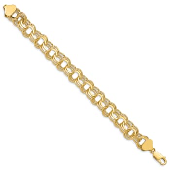 14k Yellow Gold 8mm Triple Link Charm Bracelet