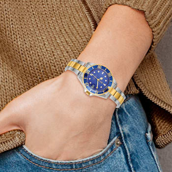 Ladies Charles Hubert Two-tone Silver Blue Dial Watch