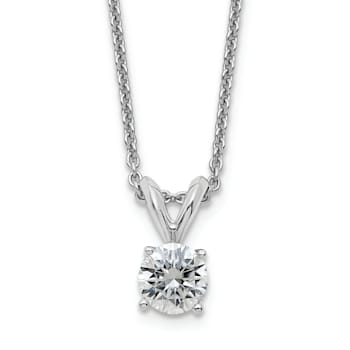 Rhodium Over 14K Gold 1/2 ct. 5.0mm Round G H I True Light Moissanite
Solitaire Pendant with Chain