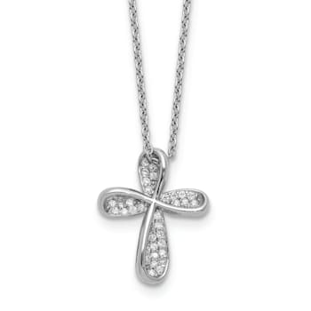 Rhodium Over Sterling Silver Polished Cubic Zirconia Cross with 2 Inch
Extension Necklace