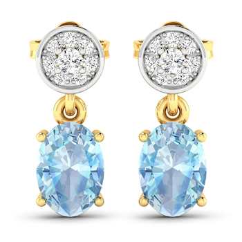 1.02ctw 14K Yellow Gold Aquamarine and White Diamond Halo Earrings
