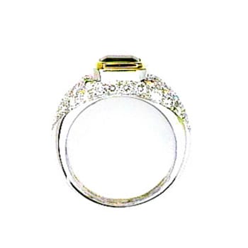 Emerald Cut Green Emerald and White Diamond Platinum Ring. 2.52 CTW