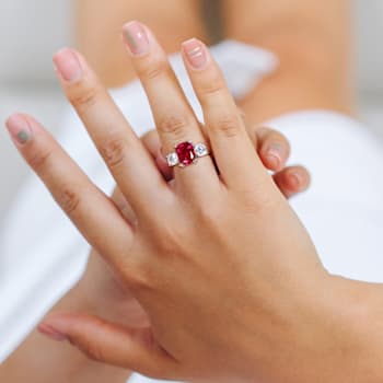 Lab Created Ruby and Lab Created White Sapphire 10k White Gold Ring 6.08ctw