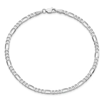 14K White Gold 3mm Flat Figaro Chain Bracelet