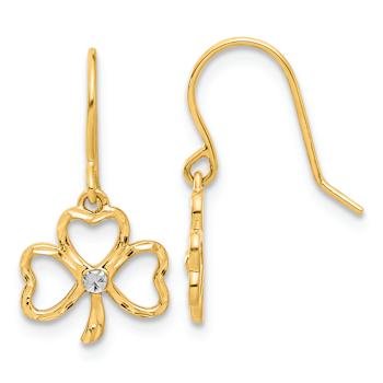 14k Yellow Gold and Rhodium Over 14k Yellow Gold Diamond-Cut Clover
Dangle Earrings