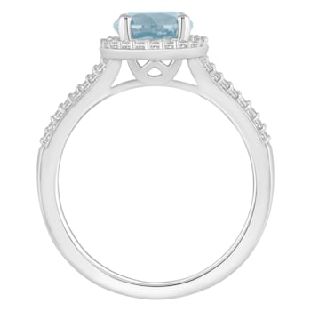 7mm Round Aquamarine 1/4 ctw Diamond Rhodium Over Sterling Silver Halo Ring