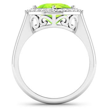 Cushion Cut Green Peridot and White Diamond 14K White Gold Halo Ring
2.26 ctw